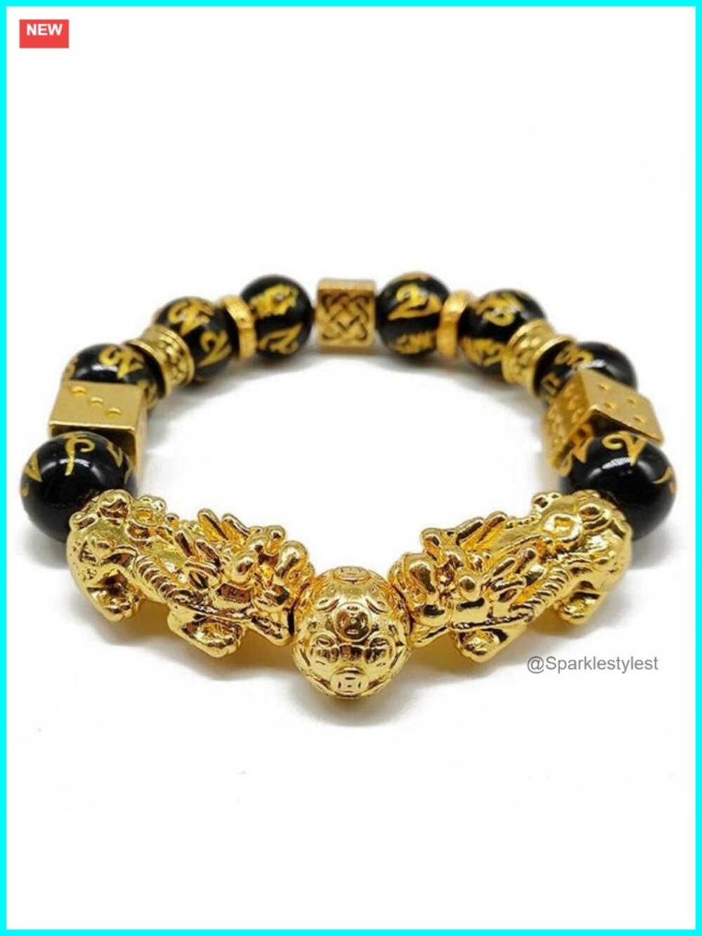Gold Plated Feng Shui Pi Xiu Bracelet Stretch Wealth Protection Charm Unisex
